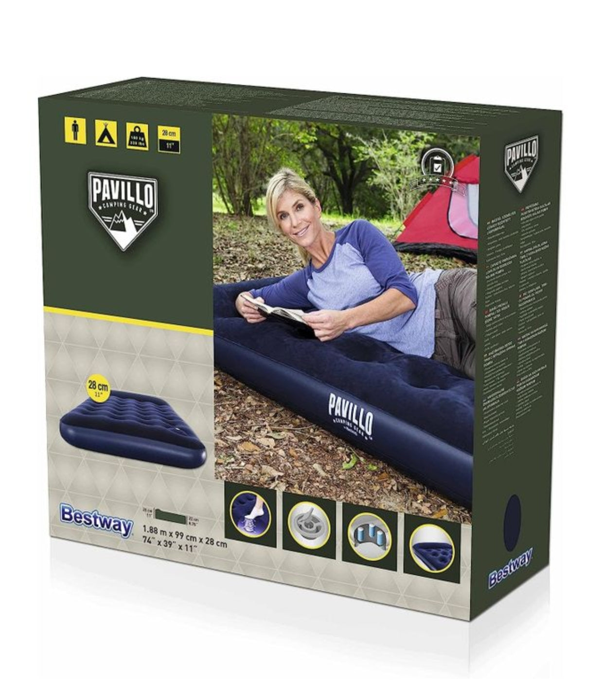 Bestway Matelas Pavillo  188 X 99 X 28 Cm - Pompe A Pied Intégré - 67224-Bleu